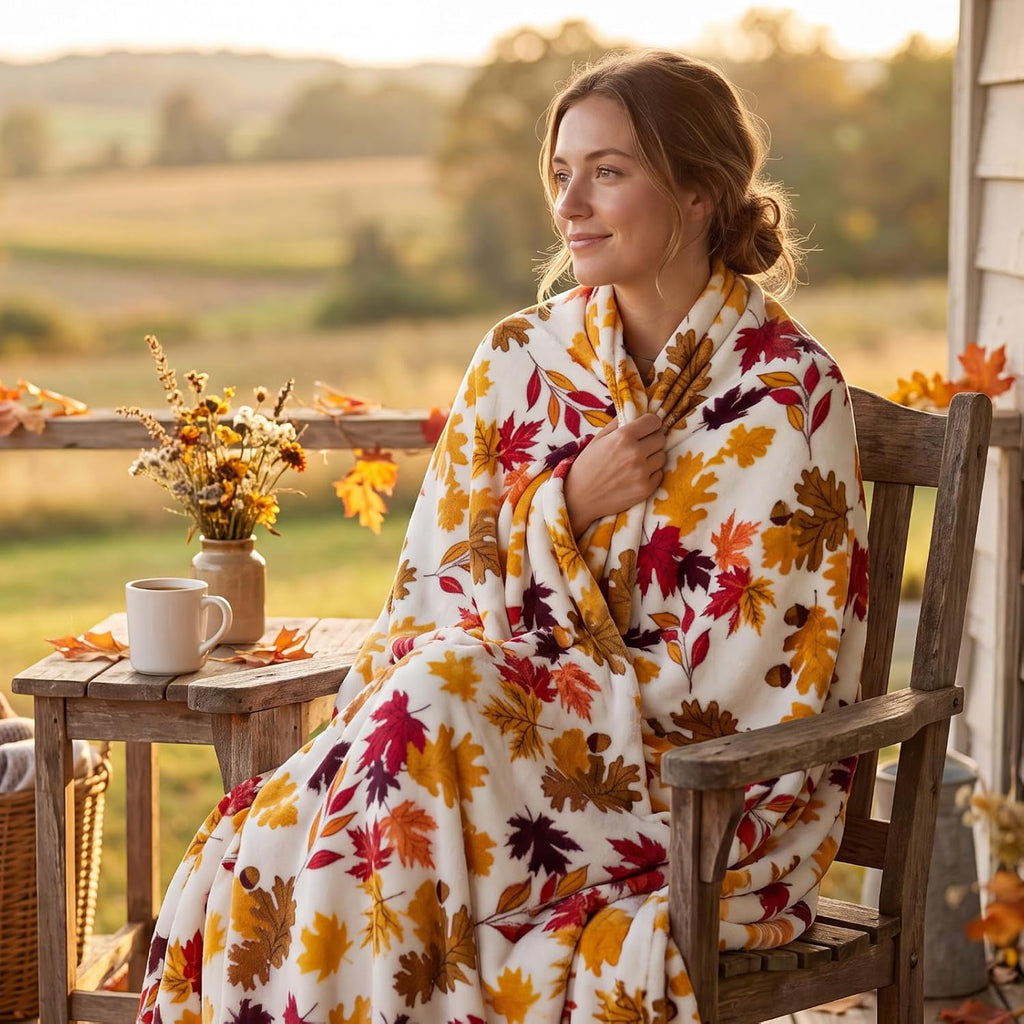 Fleece Blanket Soft Fall Throw for Couch Autumn Leaves 50"x60"
