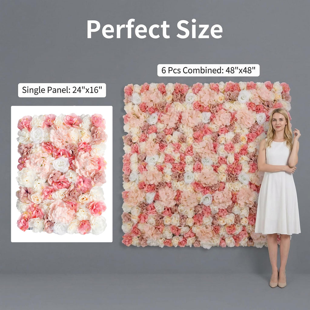 Flower Wall Backdrop 6 Panels 16×24 Inch - Blush Pink Rose