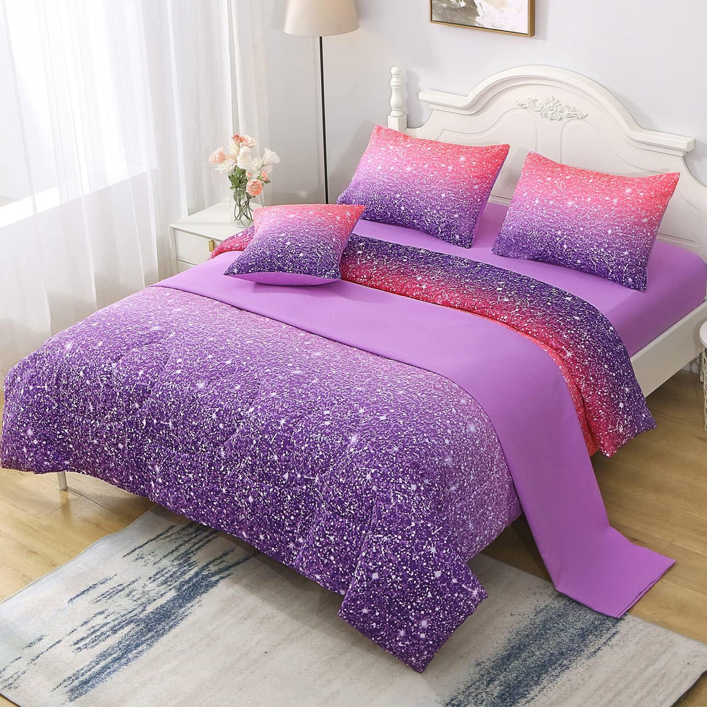 Twin Pink Comforter Set, 6 Piece Bed in A Bag 3D Colorful Bedding Set for Girls Kids (1 Comforter,2 Pillowcases,1