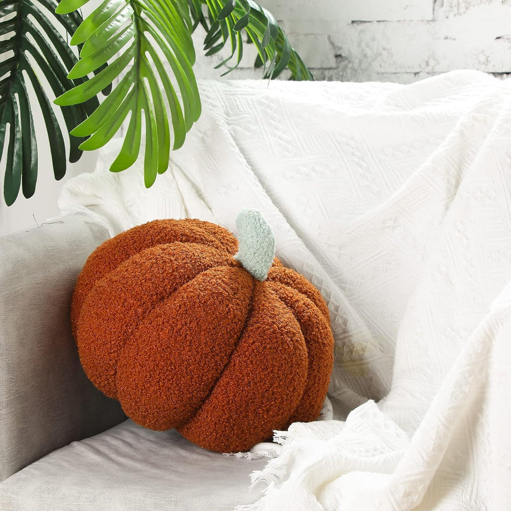 3D Pumpkin Pillow Fall Decor Cushions,White, Brown - Set of 2