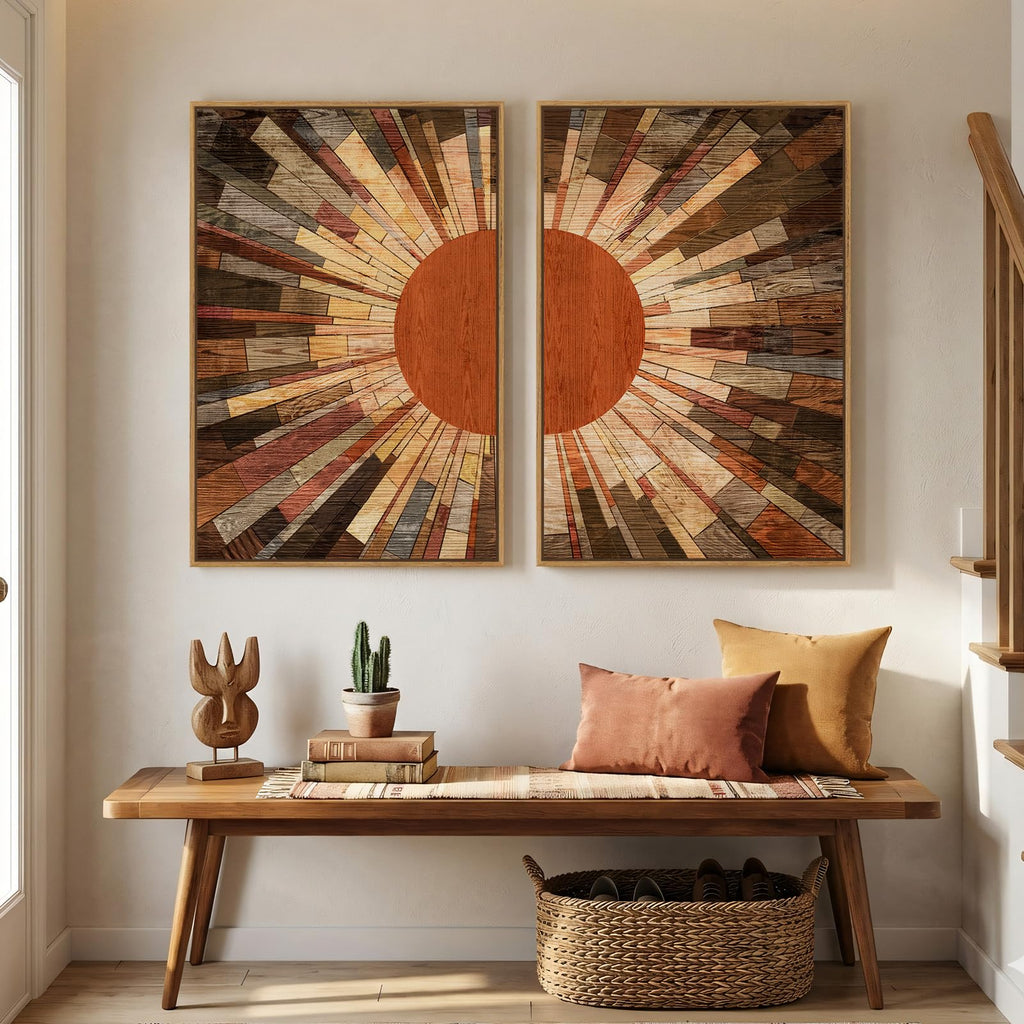 Large Framed Boho Mid Century Modern Wall Art, 24x36 Inch