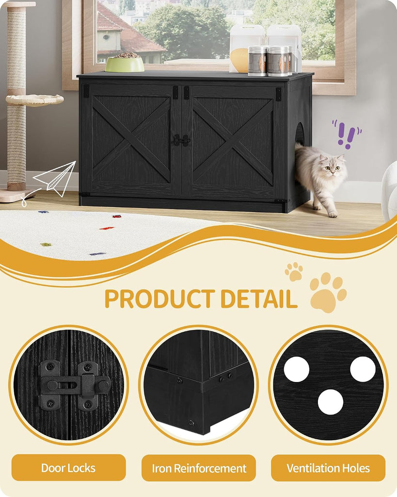Cat Litter Box Enclosure, Hidden Litter Box Furniture with Divider