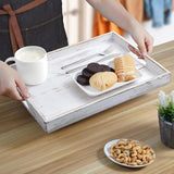 17 Inch Rustic White Serving Tray with Handles - Large Wooden Tray for Ottoman, Breakfast in Bed, Dinner, Coffee Table