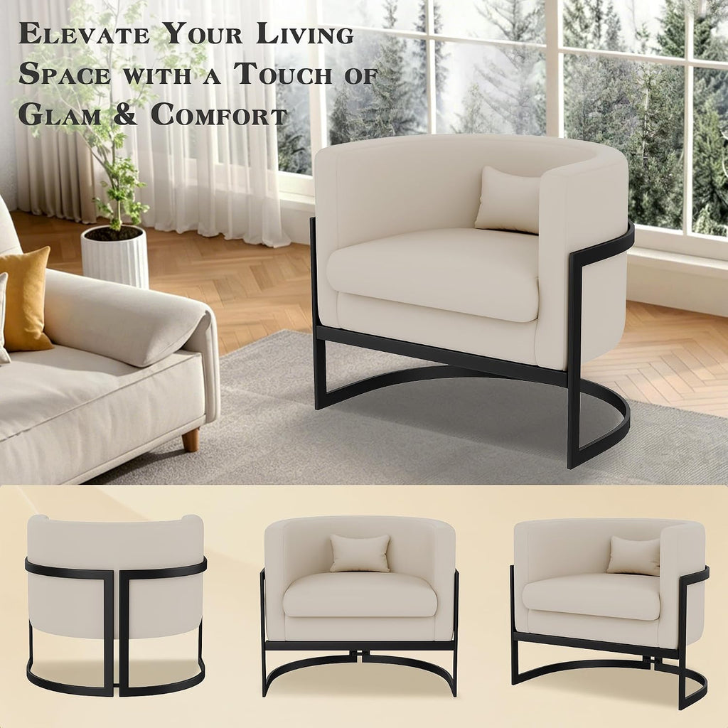 Faux Leather Accent Chair Beige Modern Barrel Armchair