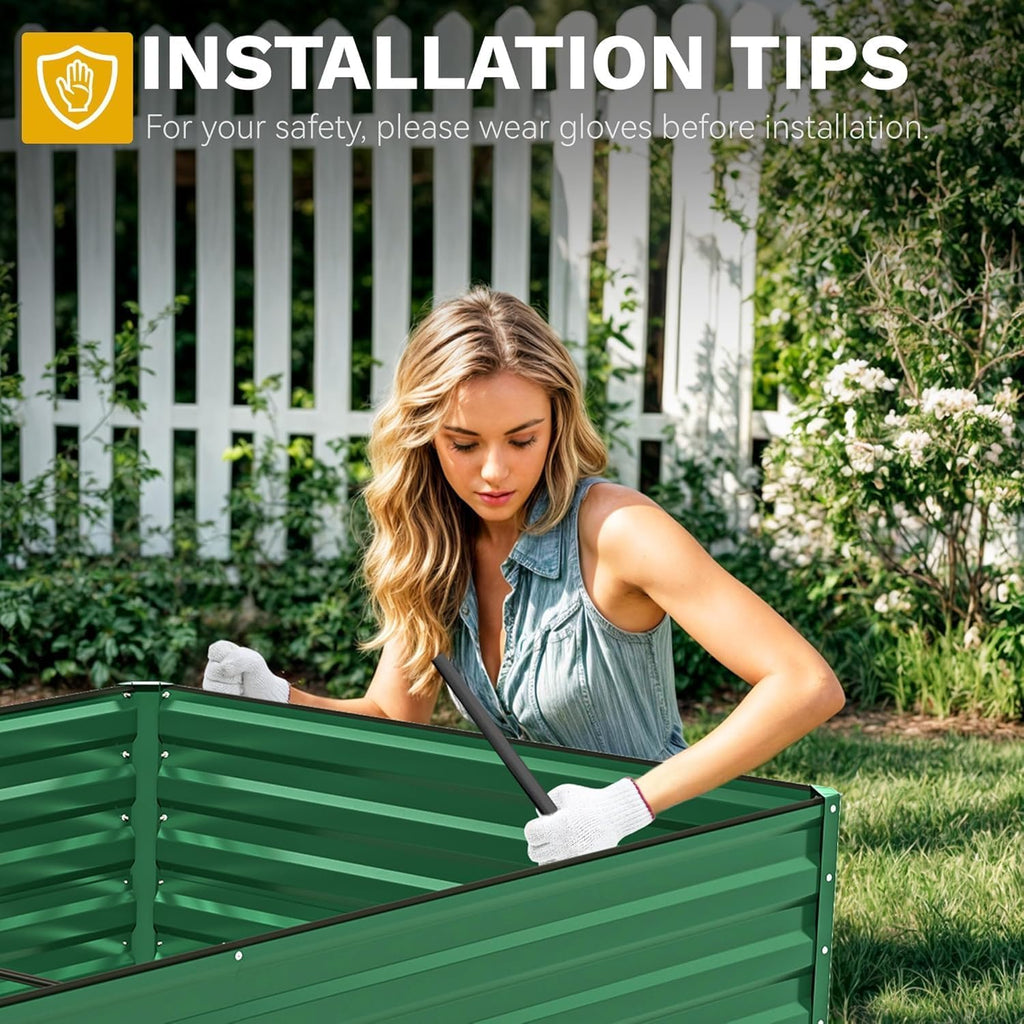 8 x 4 x 2 FT Raised Garden Bed Kit, Outdoor Galvanized Flower Bed with Safety Rubber and Gloves, Large Metal Planter