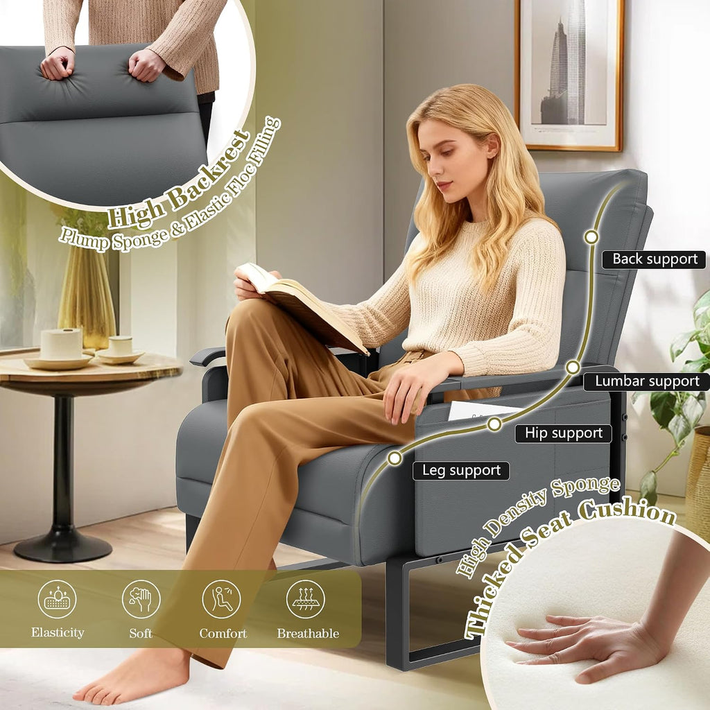 PU Leather Accent Chair Upholstered Armchair with Side Table Grey