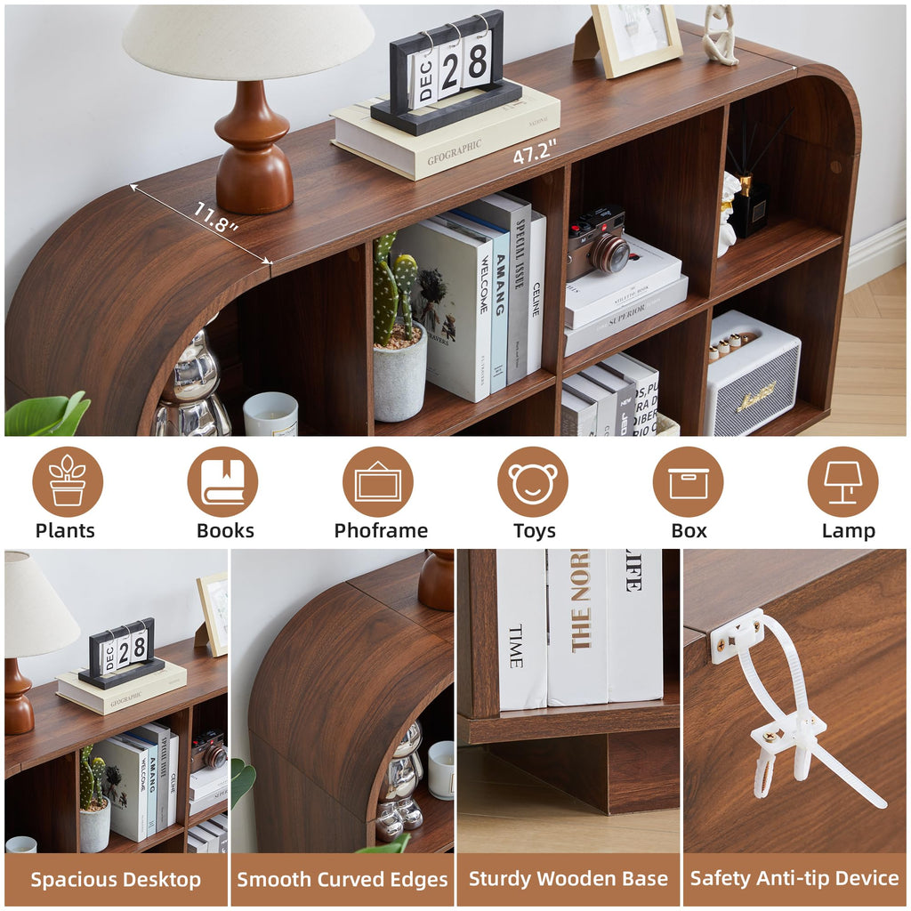8 Cube Storage Organizer, 2-Tier Low Bookcase 55.1" L, Walnut