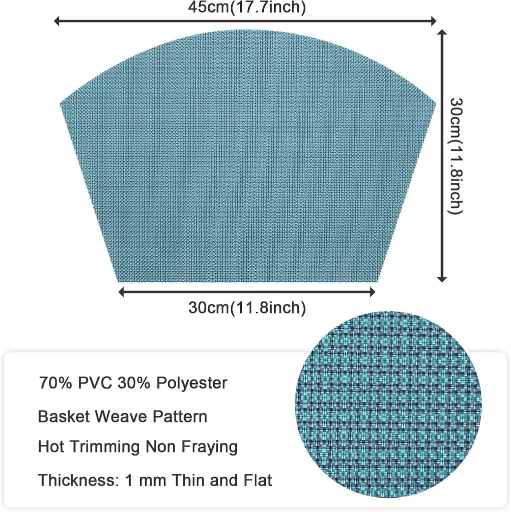 Round Table Placemats Small Wedge Placemat Wipe Clean Heat Resistant Woven Vinyl Round Table Mats (4, Gray - Set of 4