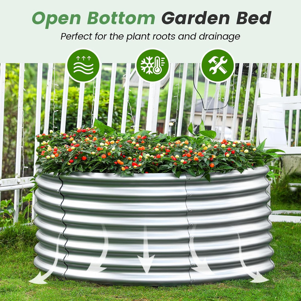 4×4×2ft Galvanized Raised Garden Bed Kit 2Pcs, Planter Raised Garden Beds Outdoor, Round Clearance Raised Garden Beds
