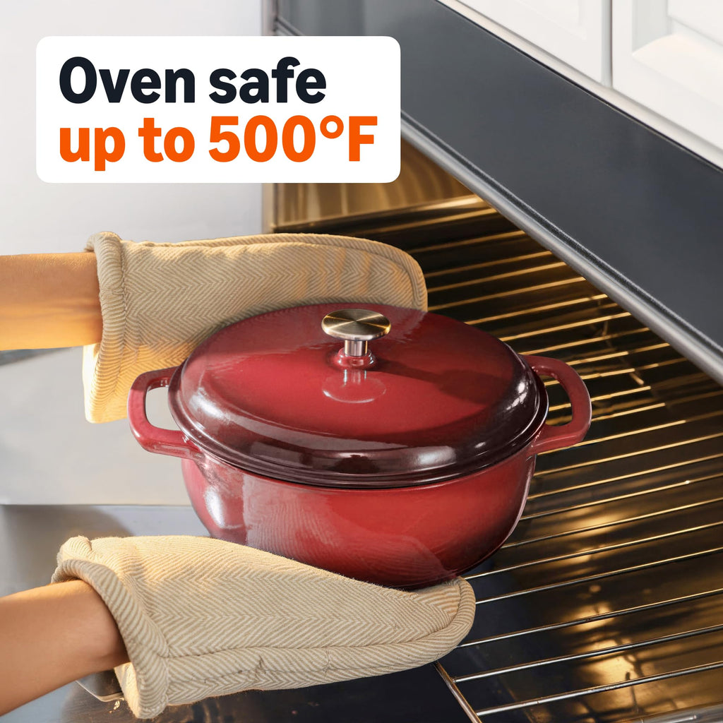Enameled Cast Iron Dutch Oven Pot With Lid, 6-Quart, Round, Dual Handles, Heavy-Duty, Oven Safe for Stews, Roasting &
