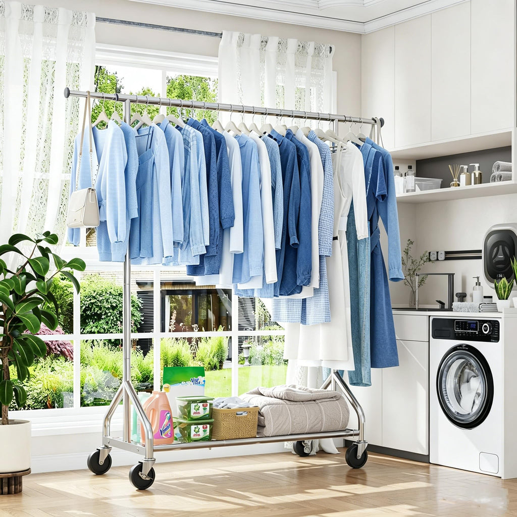 Trending Heavy Duty Clothes Rack, Extensible Clothing Rack, Silver