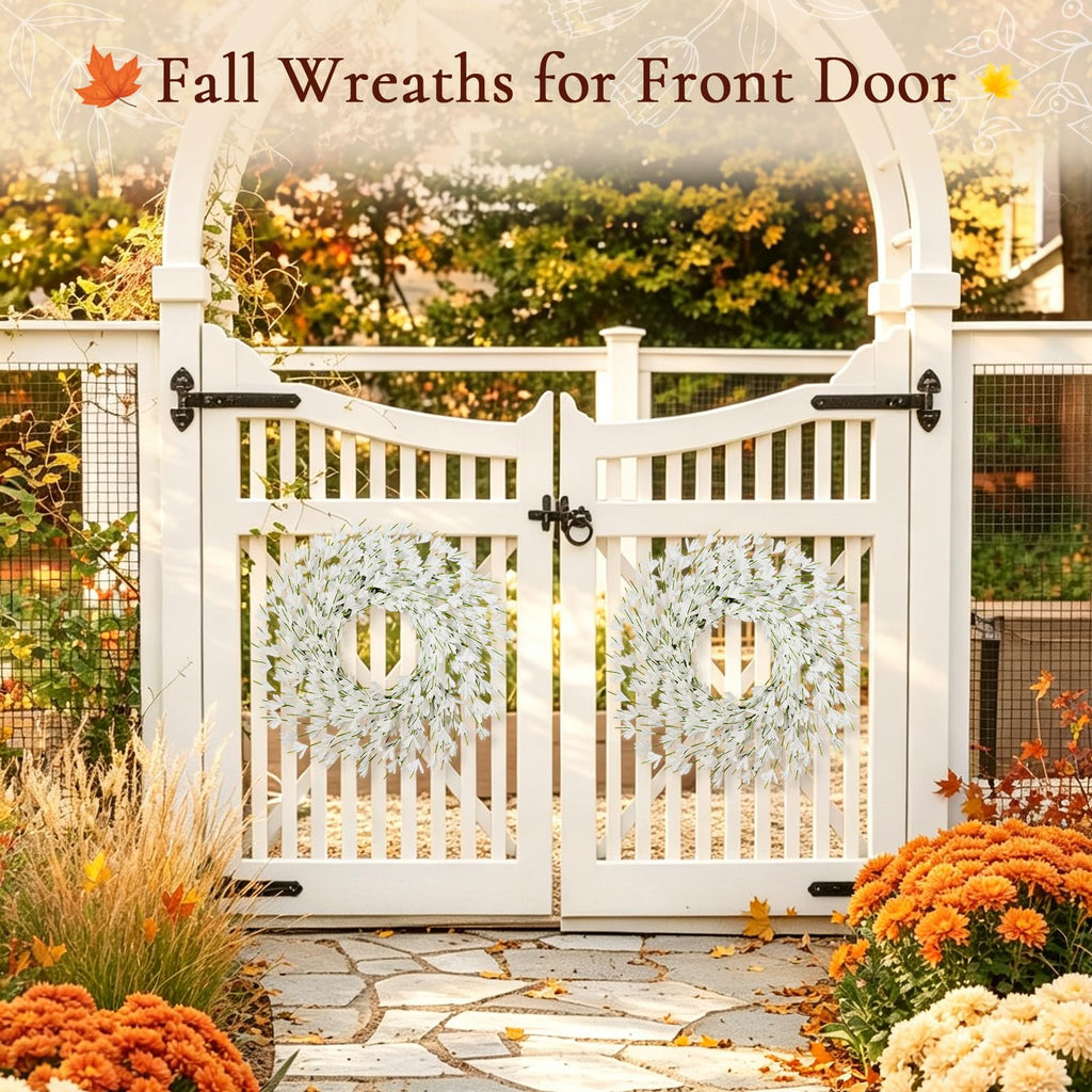 26 Inch Fall Wreath for Front Door, Autumn Thanksgiving Decor (White)