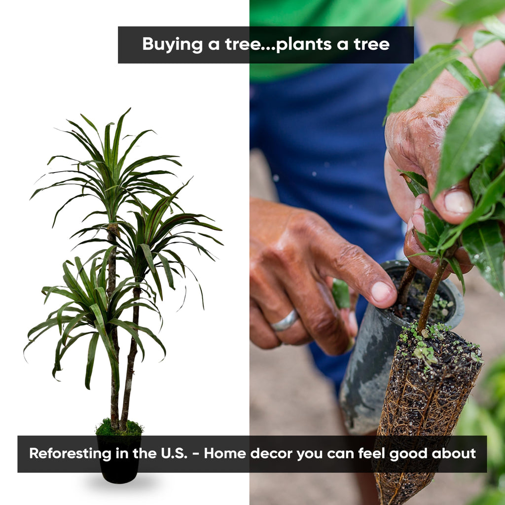 Handmade 4ft Artificial Yucca Plant | Tree with Real Wood Trunks, Hypoallergenic, 4 Foot, Green