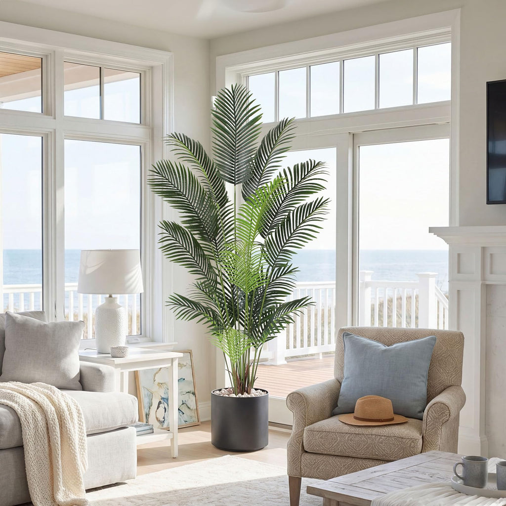 Artificial Tropical Palm Plant - 7 FT Artificial Tree with Pot Decor, Tall Faux Plants for Indoors and Outdoors