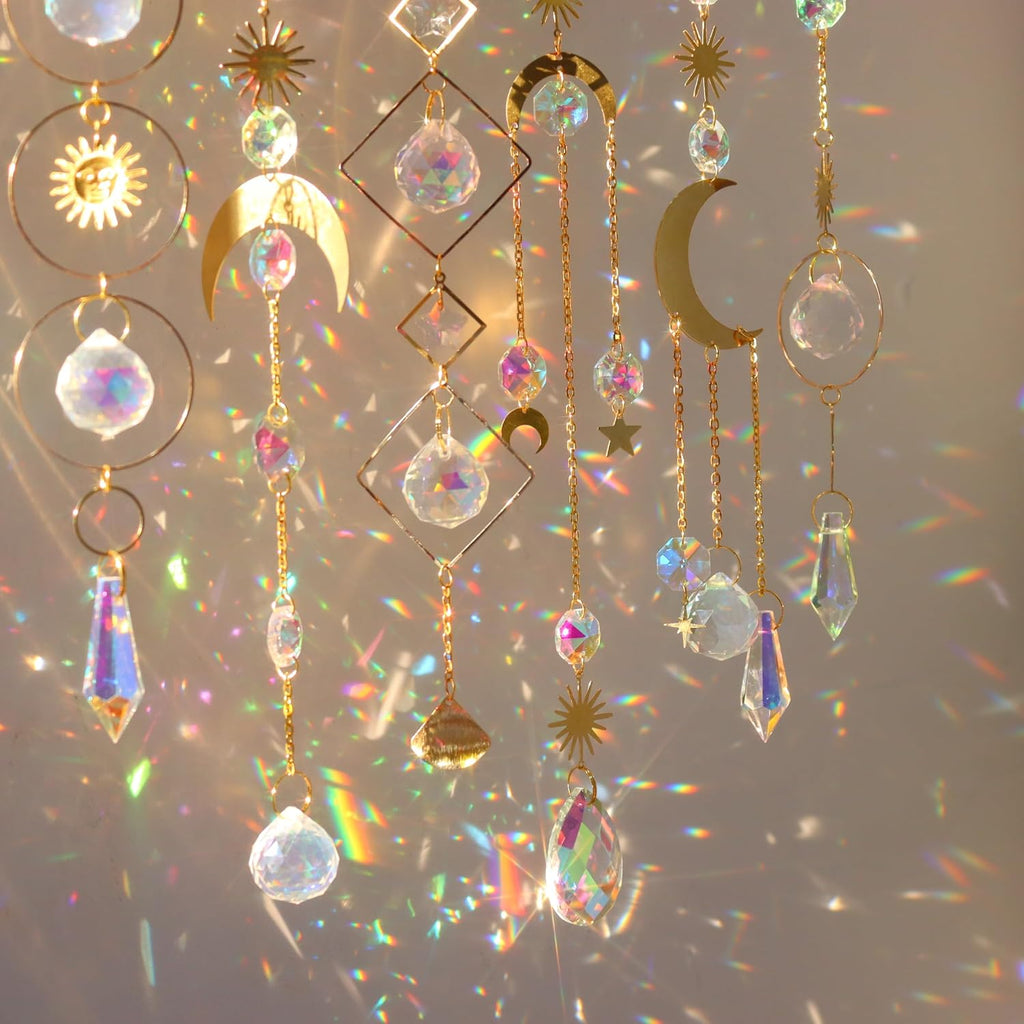 6Pieces Colorful Crystals Suncatcher Hanging Sun Catcher with Chain Pendant Ornament Crystal Balls for Window Home