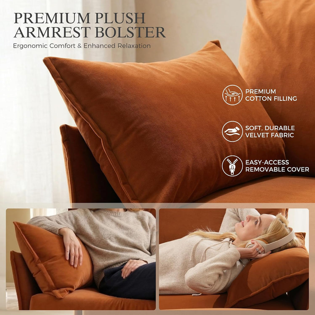 Oversized Velvet Accent Chair with Removable Covers, Extra Deep Seat & Wide Reading Chair with 2 Pillows , High Back