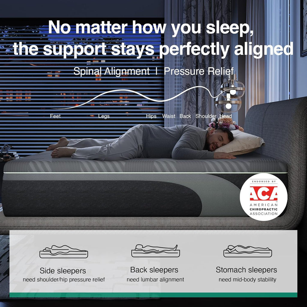 AiryFlow Queen Mattress 14 Inch, Gel Memory Foam Mattress Queen | for Cool Night & Spinal Alignment, Pressure Relief