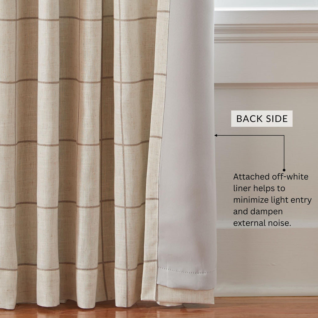 Brighton Windowpane Plaid Blackout Window Curtain Panel, Linen - 52" W x 84" L