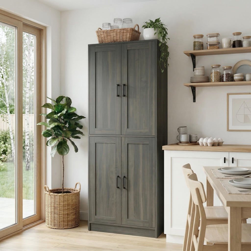 71" Tall Kitchen Pantry Cabinet, Freestanding Food Storage Organizer with Doors & Adjustable Shelves, Large Utility