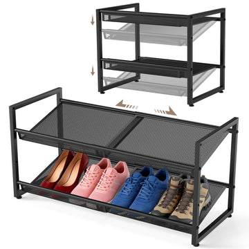 Expandable Shoe Rack, 2 Tier Closet Shoe Organizer & Garage