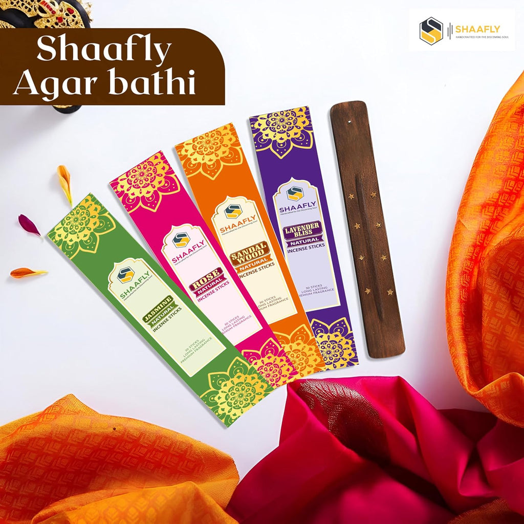 Premium Incense Sticks - 4-in-1 Gift Pack (120 Sticks, 30 per Box, with Holder), Natural Home Fragrance Agarbatti - Set of 120