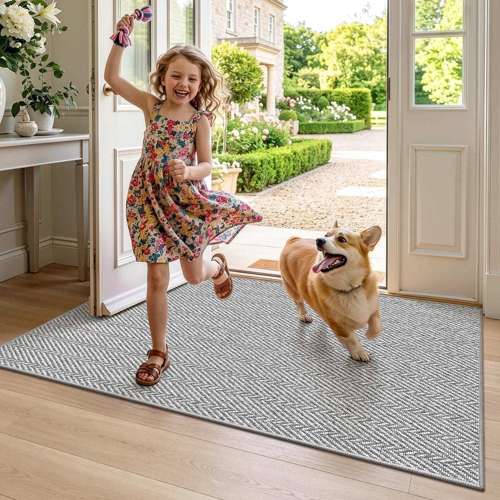 Ultra Thin Indoor Door Mat 24"x36", Entrance Doormat, Light Gray | 0.14" Ultra Thin, Dirt-Trapping & Absorbent