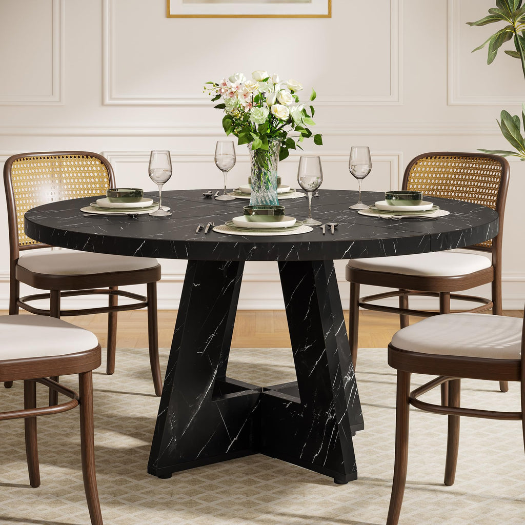 Farmhouse Dining Table, 47 Inch Round Dinner Table for 4, Rustic Round Dining Room Table Dining Room Living Room