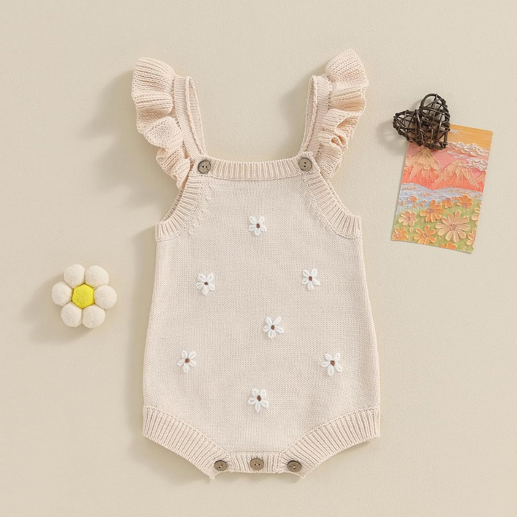 Newborn Infant Baby Girl Summer Romper Sleeveless Floral Knitted Bodysuit One Piece Jumpsuit Baby Girl Overalls