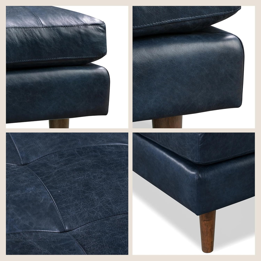 Napa Ottoman in Full-Grain Semi-Aniline Italian Tanned Leather in Midnight Blue