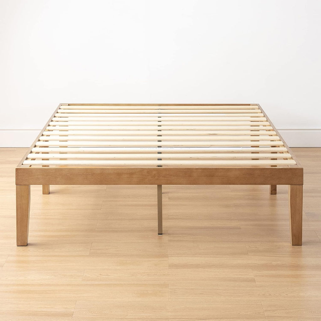 Naturalista Classic 16 Inch Solid Wood Platform Bed with Wooden Slats, Natural Pine, Full