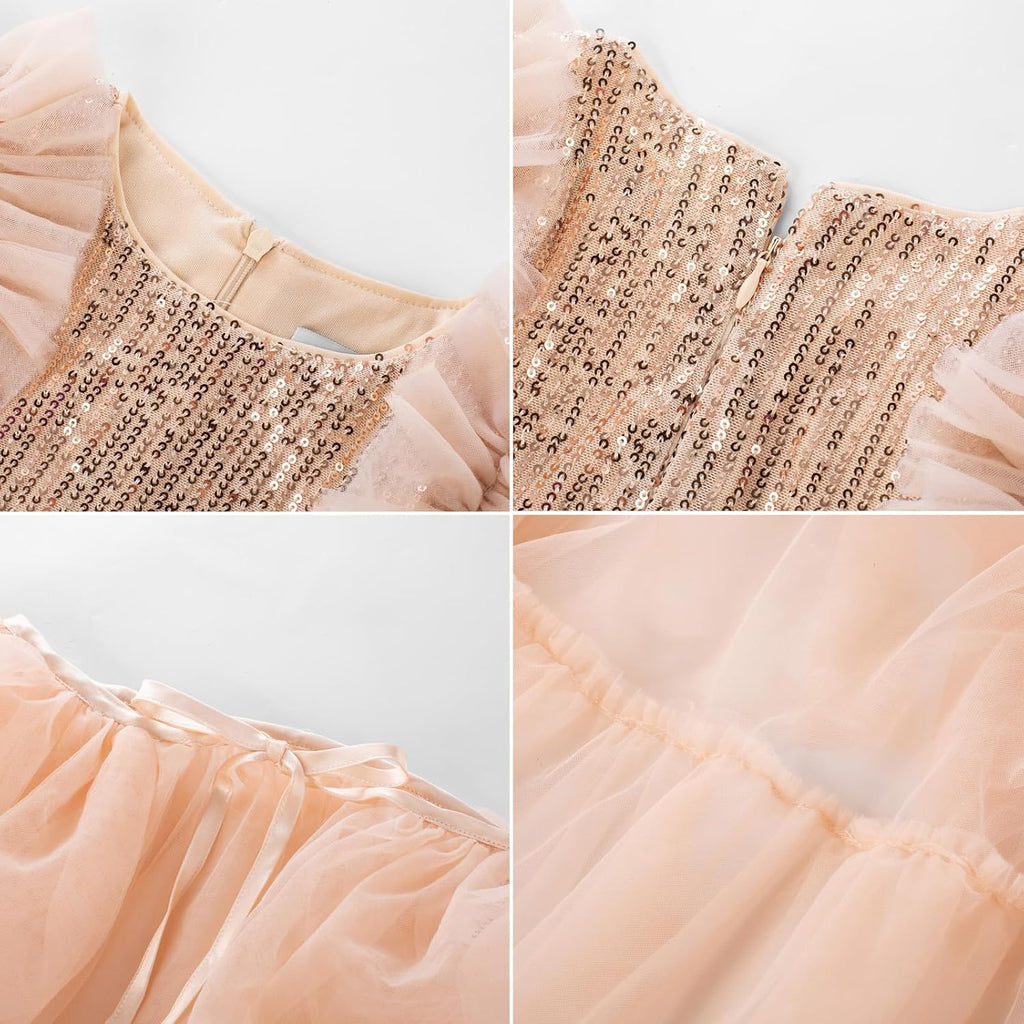 Girls Sequin Formal Pageant Fancy Party Ruffle Prom Maxi Dress