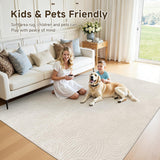 Area Rugs for Living Room 9x12, Non Slip Machine Washable Boho Neutral Modern Rug, Soft Fluffy Carpe