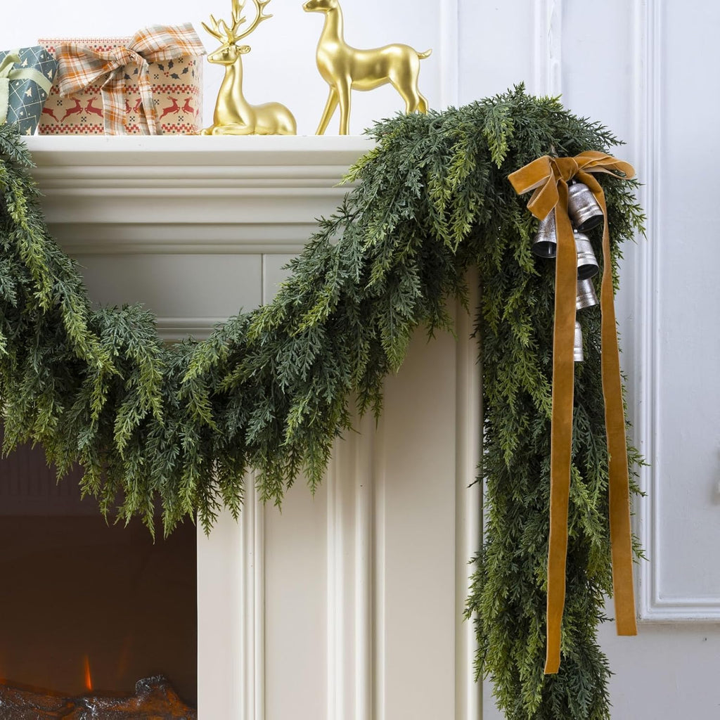 Feet Christmas Cedar Garland - Thick & Lush Realistic Artificial Green Faux Cedar Pine Needles Garland - Set of 2
