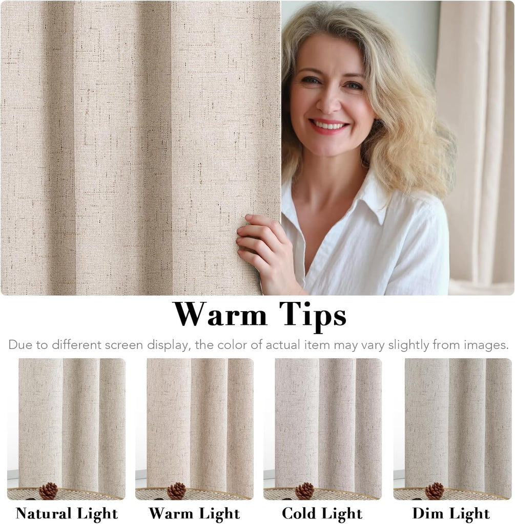 Linen 100% Blackout Curtains for Bedroom Light Blocking Curtains, Textured Curtains for Living Room 84 inch Grommet