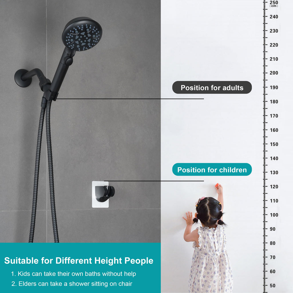 Handheld Shower Head with On Off Switch, 8-mode High Pressure Shower Wand with Long Hose and Bracket Extra Adhesive
