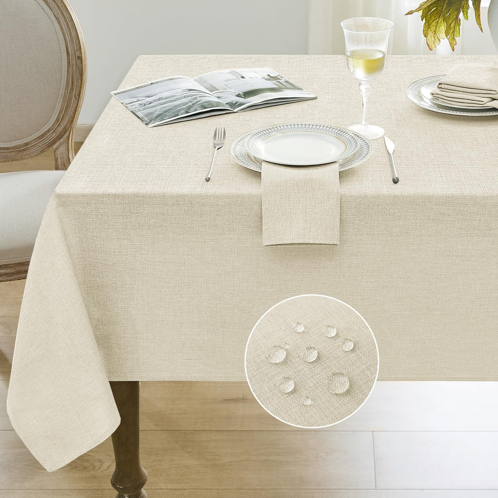 Large Cream Tablecloths Rectangular 60x120 inch Linen Textured Table Cloth Outdoor Waterproof, Stain and Wrinkle