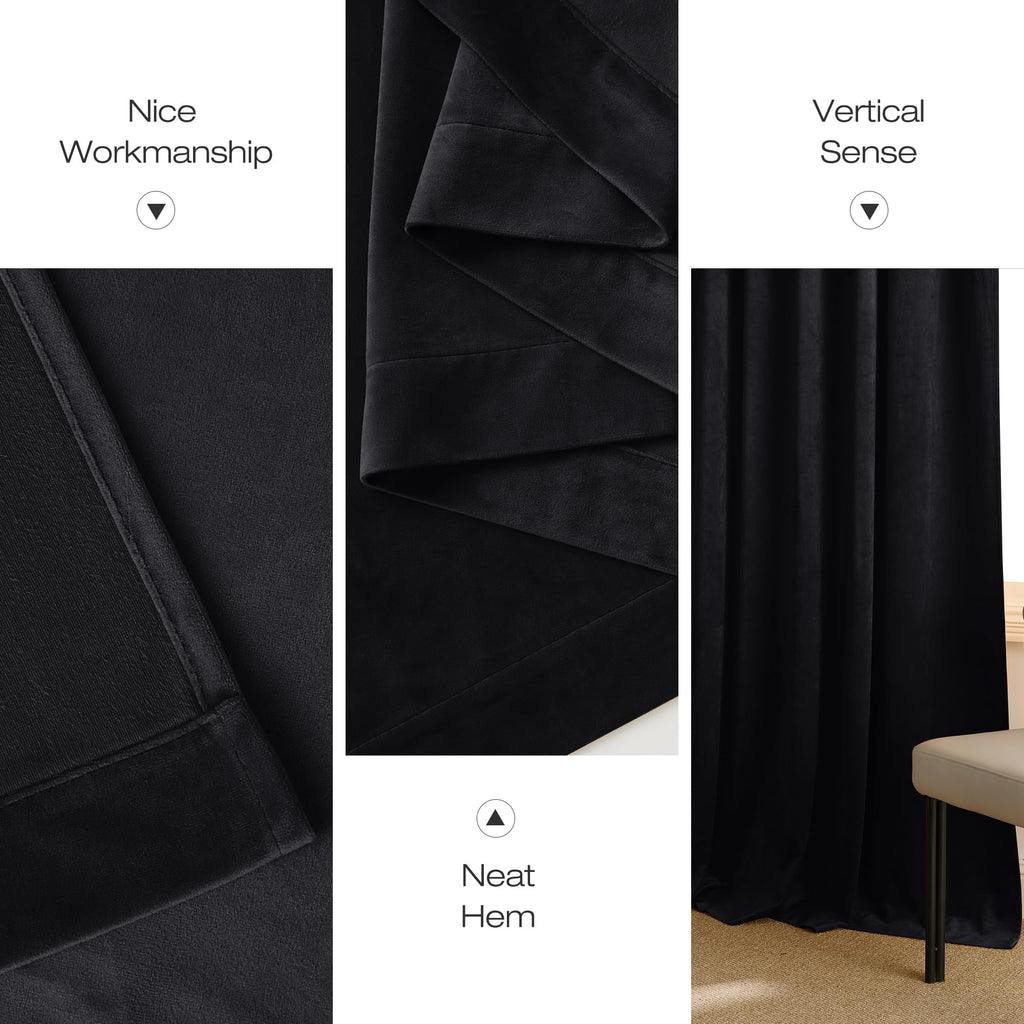 Extra Long Black Out Velvet Curtains 144 inches Long
