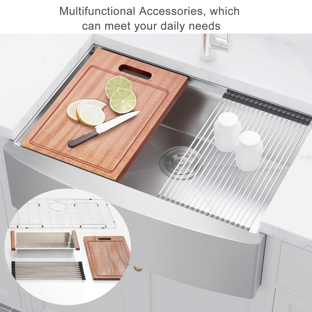 30 inch Farmhouse Kitchen Sink, Stainless Steel Workstation Farmhouse Sink, Handmade Modern Apron-front Single Bowl