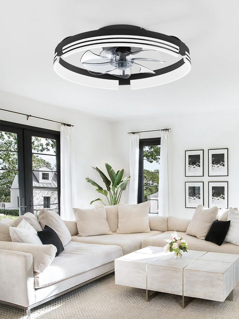 Low Profile Ceiling Fans with Lights and Remote, 20 Inch Flush Mount Ceiling Fan with Light