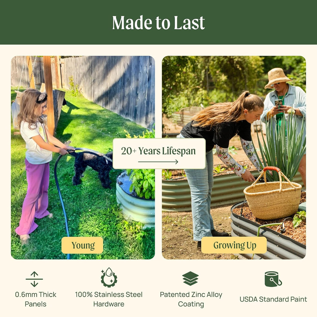 Raised Garden Bed Kits, 17" Tall 9 in 1 8ft X 2ft Metal Raised Planter Bed for Vegetables Flowers Ground Planter
