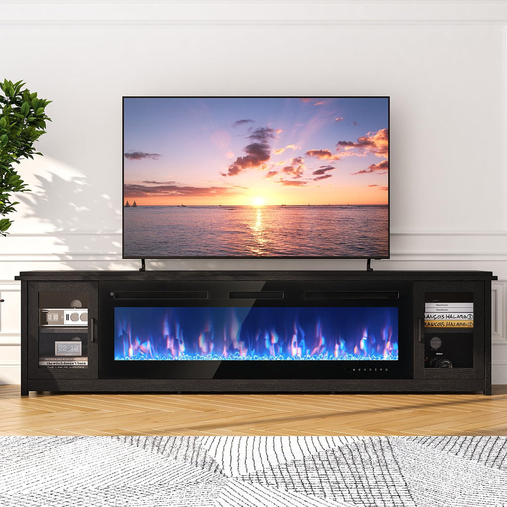 90", 60 Inch Smart Fireplace & Modern Entertainment Center, Fire Place TV Console with WI-FI Enabled for TVs Up to