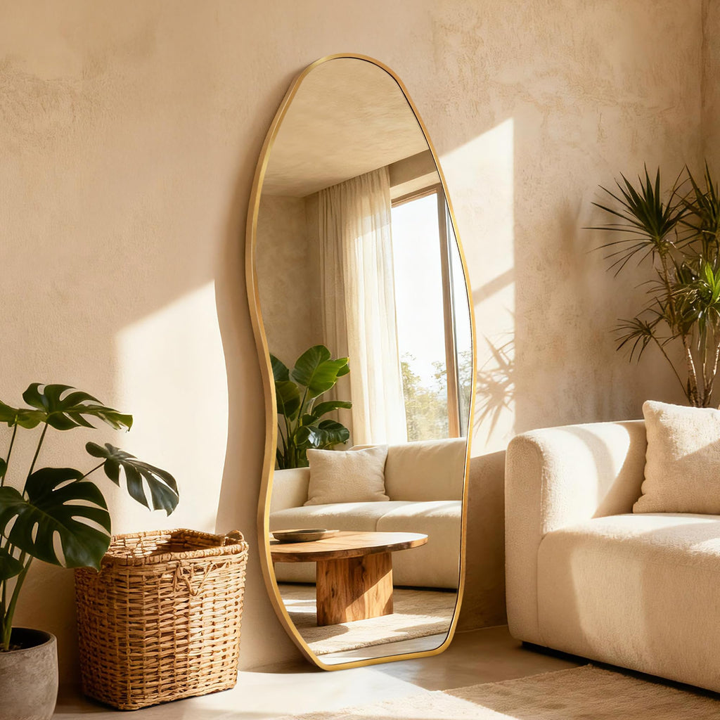 Mirror Full Length - Irregular Full Body Mirror Standing or Leaning or Wall Hanging 63"x 24" Asymmetrical Aviation