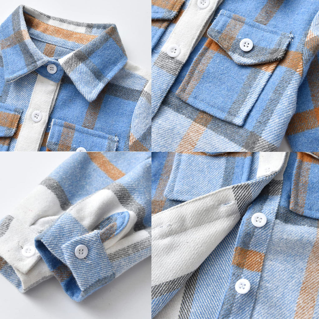 Toddler Baby Boys and Girls Plaid Shirts Jacket Long Sleeve Lapel Button Down Top Outwear Clothes,Blue