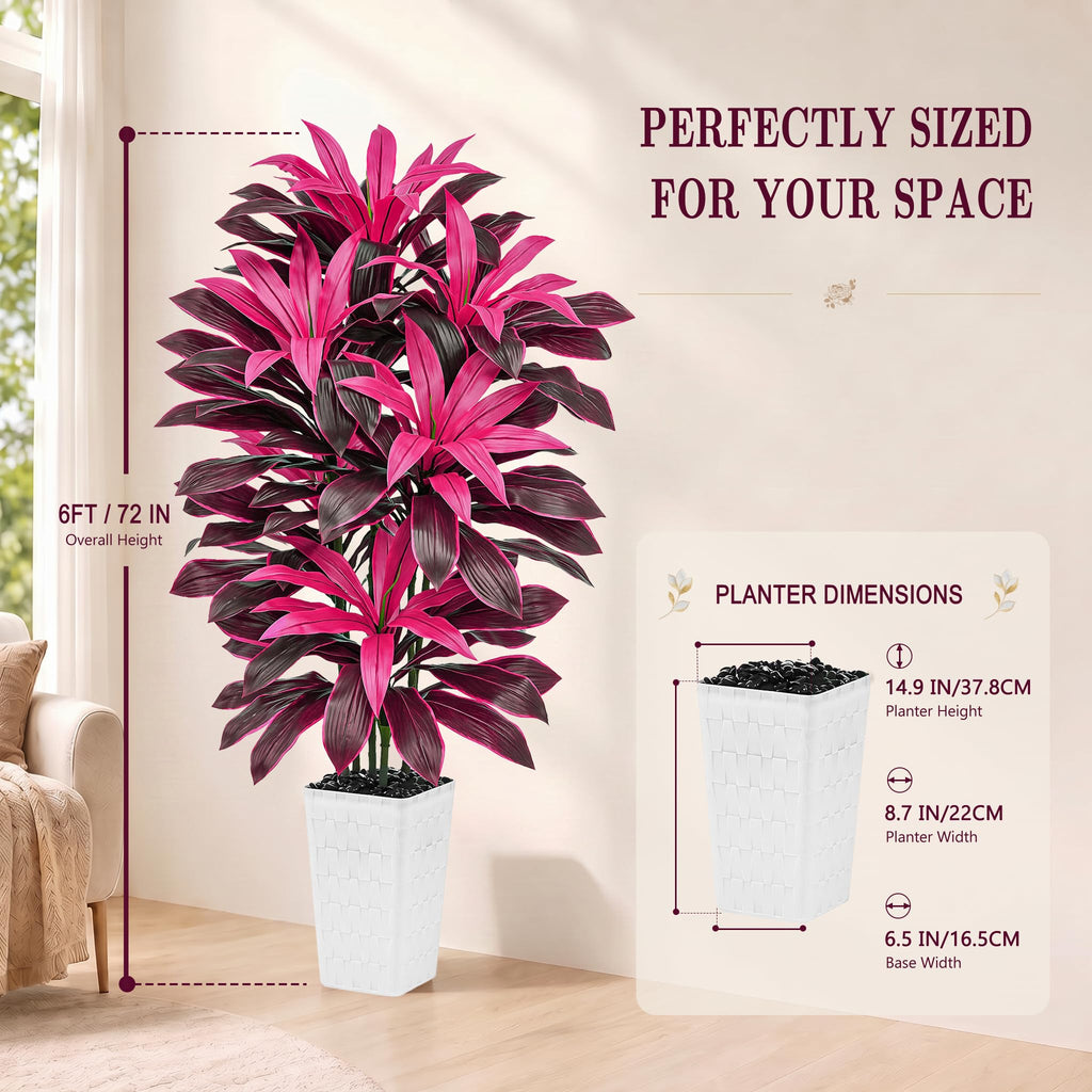 Artificial Dracaena Tree 6FT, faux plants indoor with White Planter