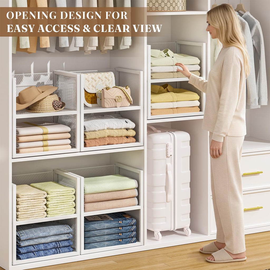 6-Tier Stackable Closet Organizers and Storage Basket, Wire Closet Shelf Organizer, Sweater Storage Oragnizer Bins