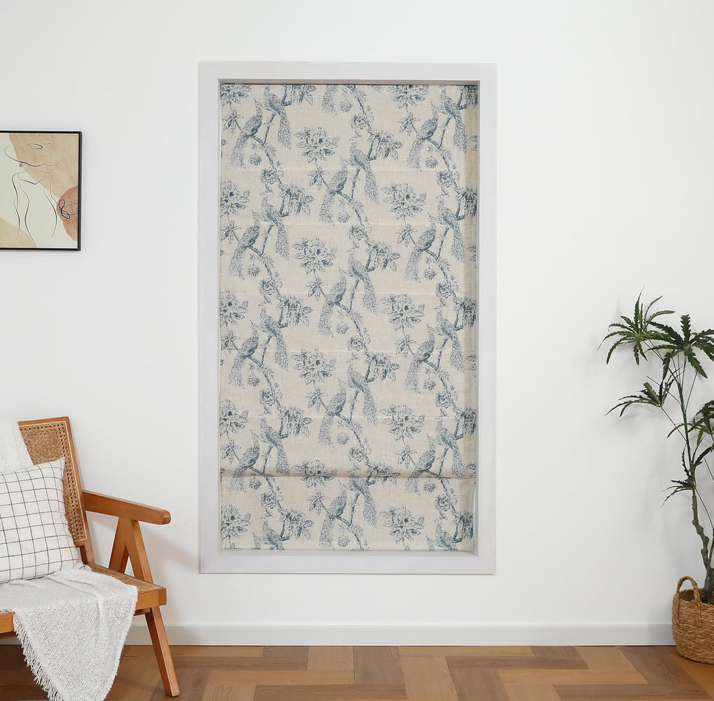 Peacock Cordless Blackout Roman Shades, Linen Blended Dual Layer Window Treatment for Bedroom Living Room, 23" W x