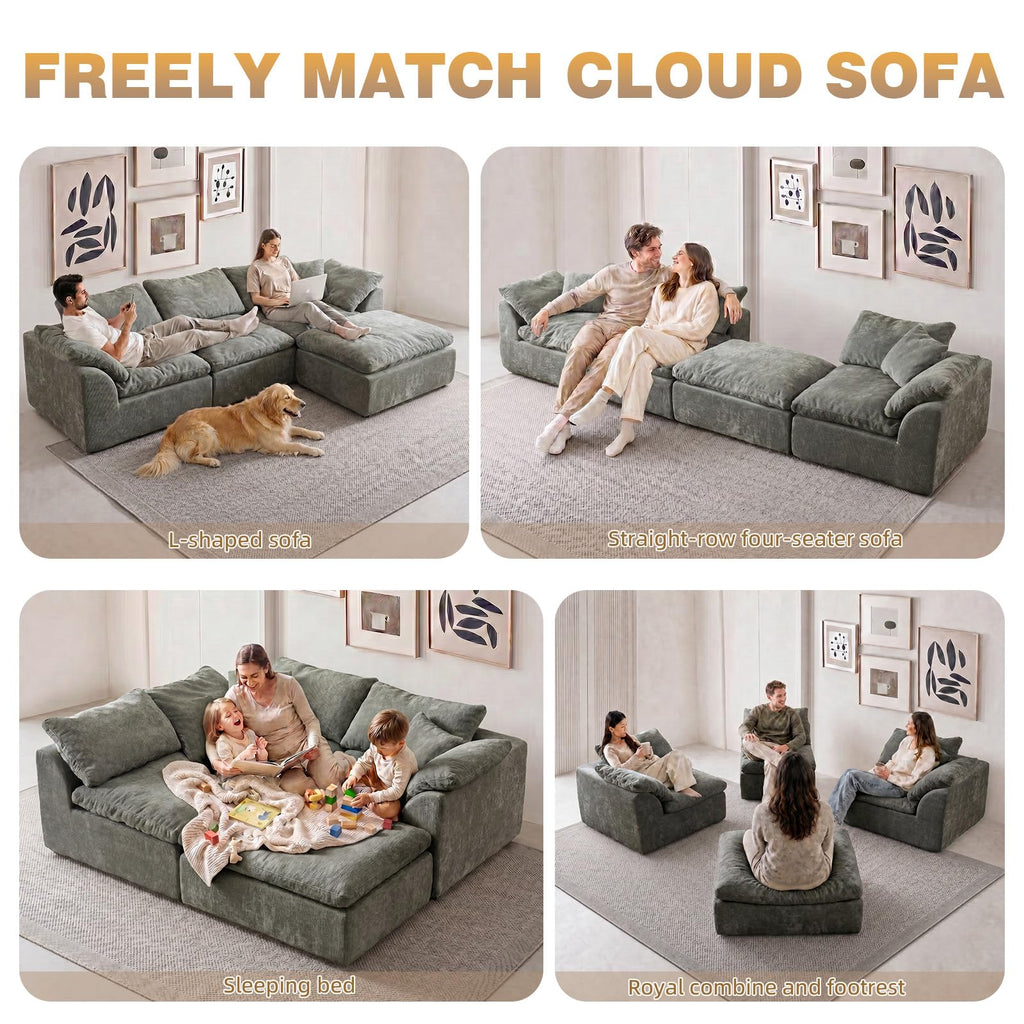 110" Boneless Cloud Couch Sectional, Oversized Modular L Shaped Sofa with Ottoman, Deep Seat Chenille Sectional