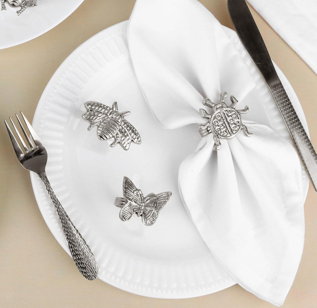Silver Insect Napkin Rings, 12-Pack Metal Spring Set - Set of 12