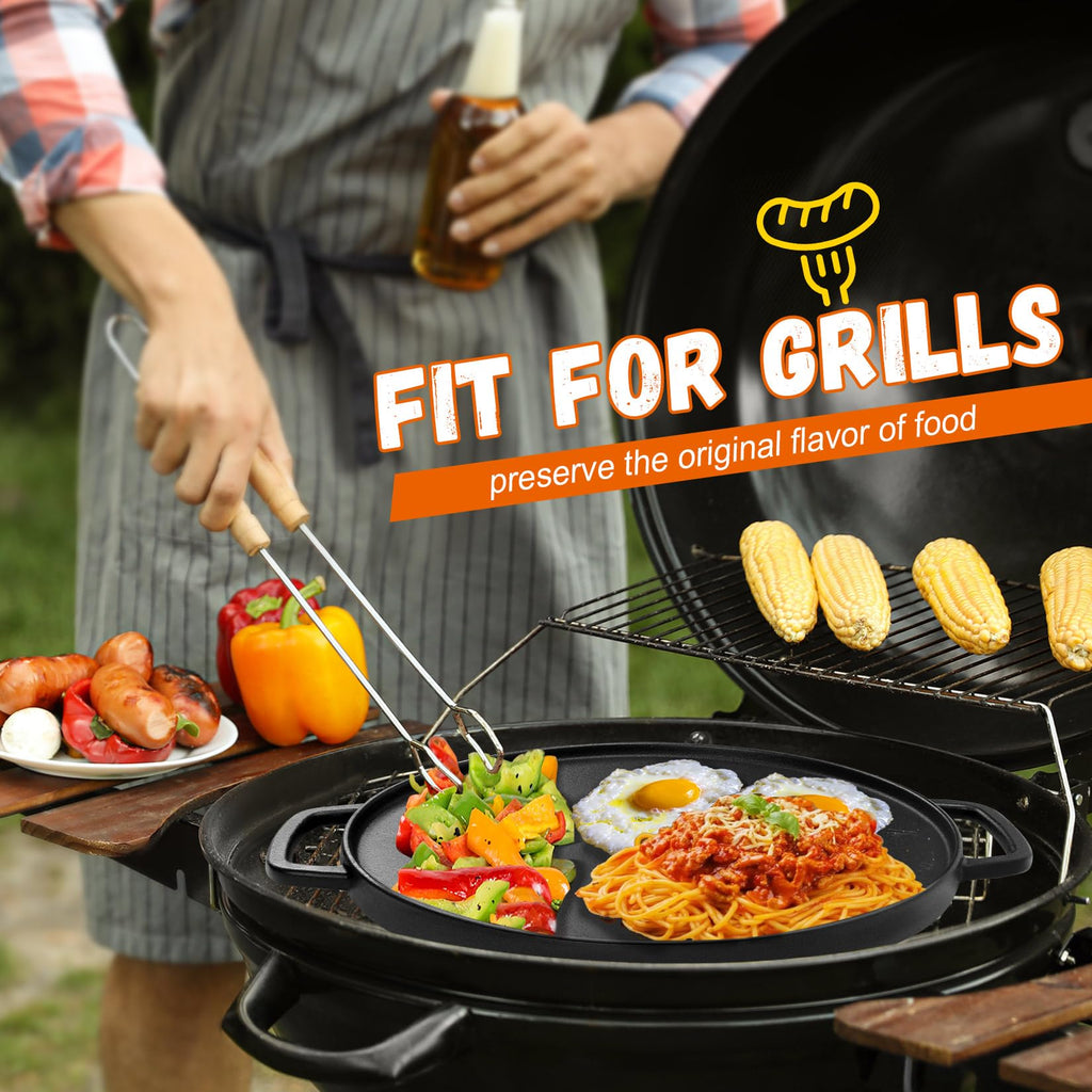 Reversible Cast Iron Griddle for Stove Top, 14" Round Griddle Pan
