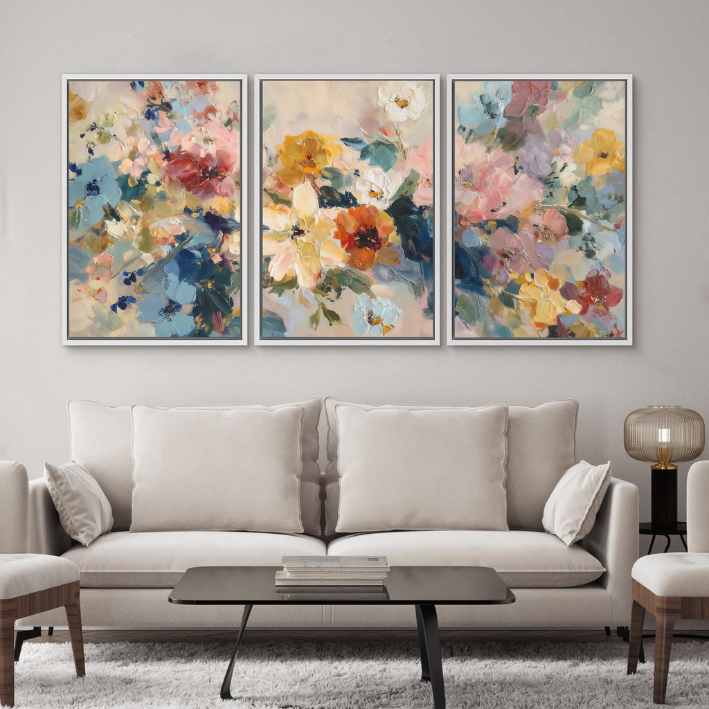 Framed Canvas Print Wall Art Set Colorful Abstract Floral Modern Impressionist Flower Illustrations Modern Scenic